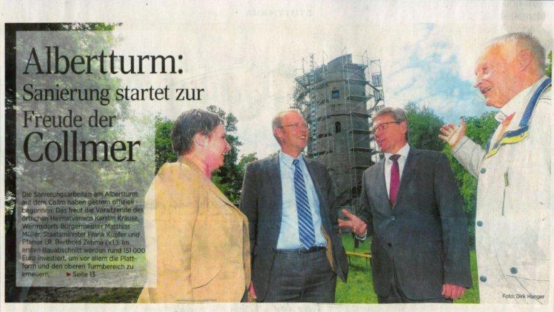 Oschatzer Zeitung 20.05.2014 Albertturm: Sanierung startet zur Freude der Collmer